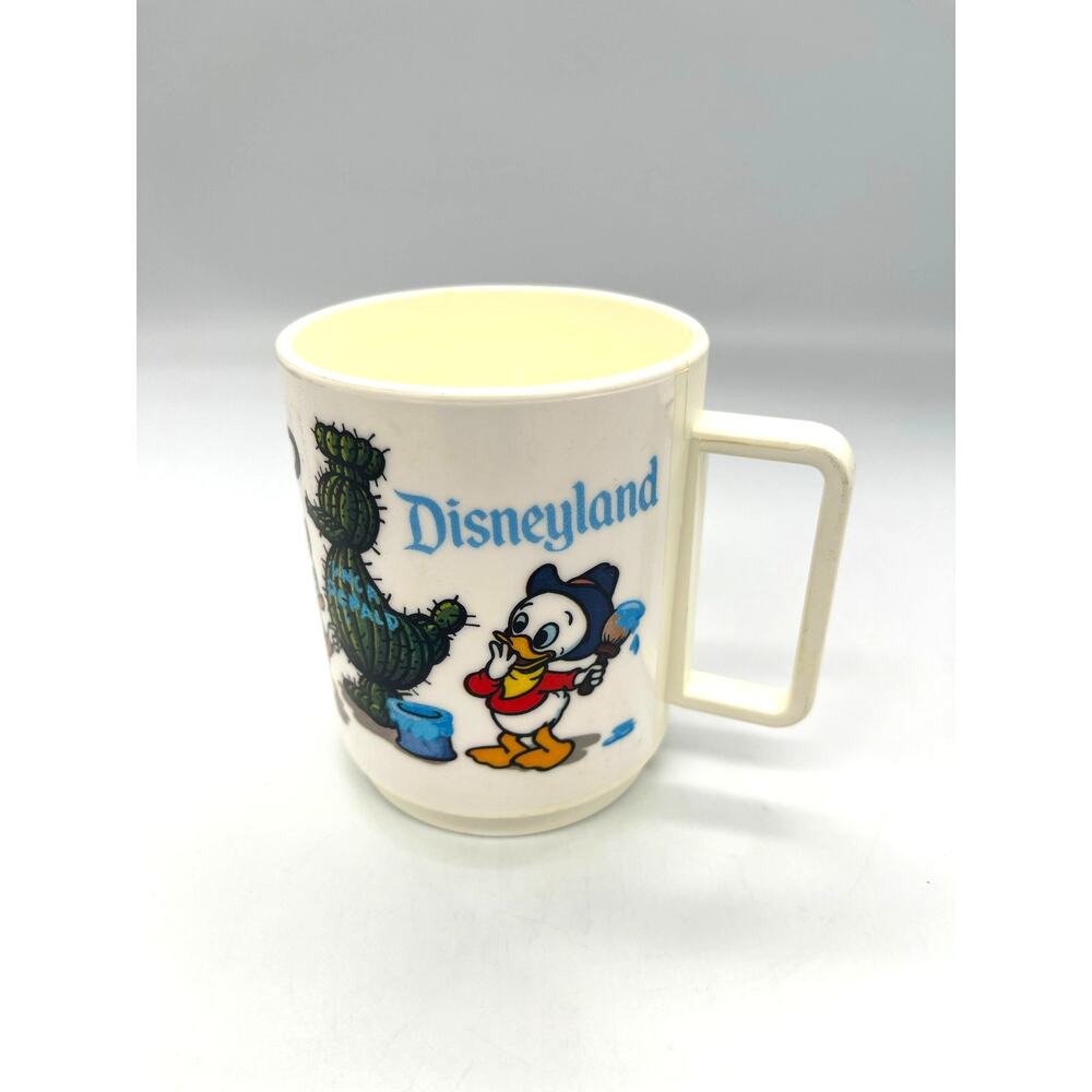 Vintage Disneyland Plastic Mug by Deka with Cowboy Donald Duck Western Cactus